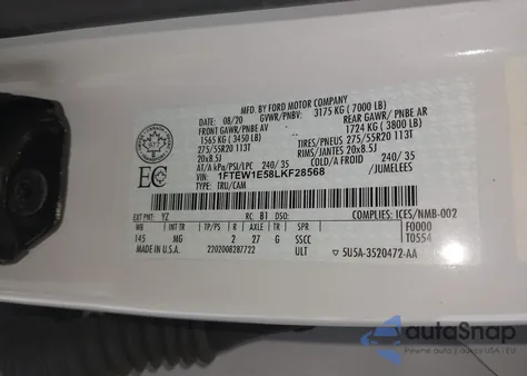 2020 Ford F-150 Xlt z USA, uszkodzony, nr VIN 1FTEW1E58LKF28568